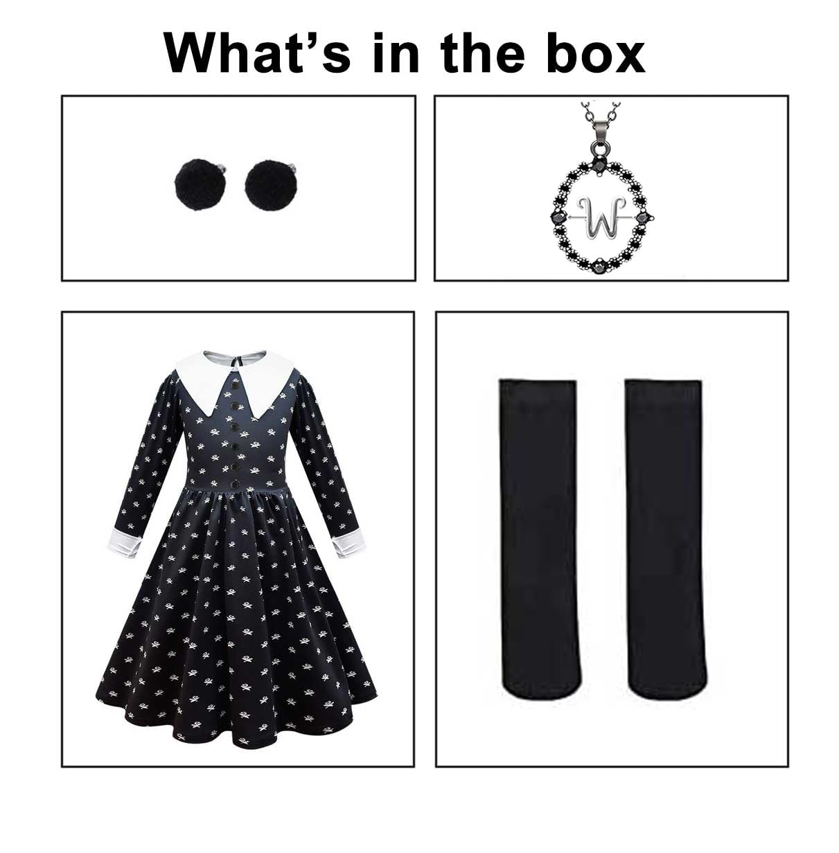 Yuegoo Black Costume Dress For Girls Halloween Costumes Cosplay Party Dress With Accessories 3-12Y (Black+White, 11-12 Years)