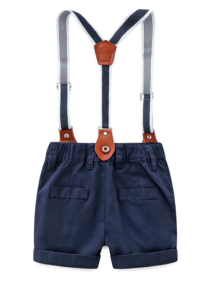 Baby Boy Summer Cotton Gentleman Short Sleeve Bowtie Romper Suspenders Shorts Outfit Set Style2 Green 90