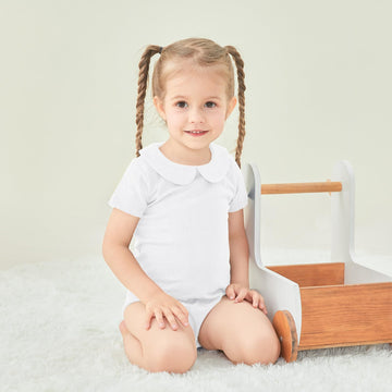 Pureborn Baby Girls Bodysuit Cotton Peter-Pan Collar Short Sleeve One-Piece White 6-9 Months