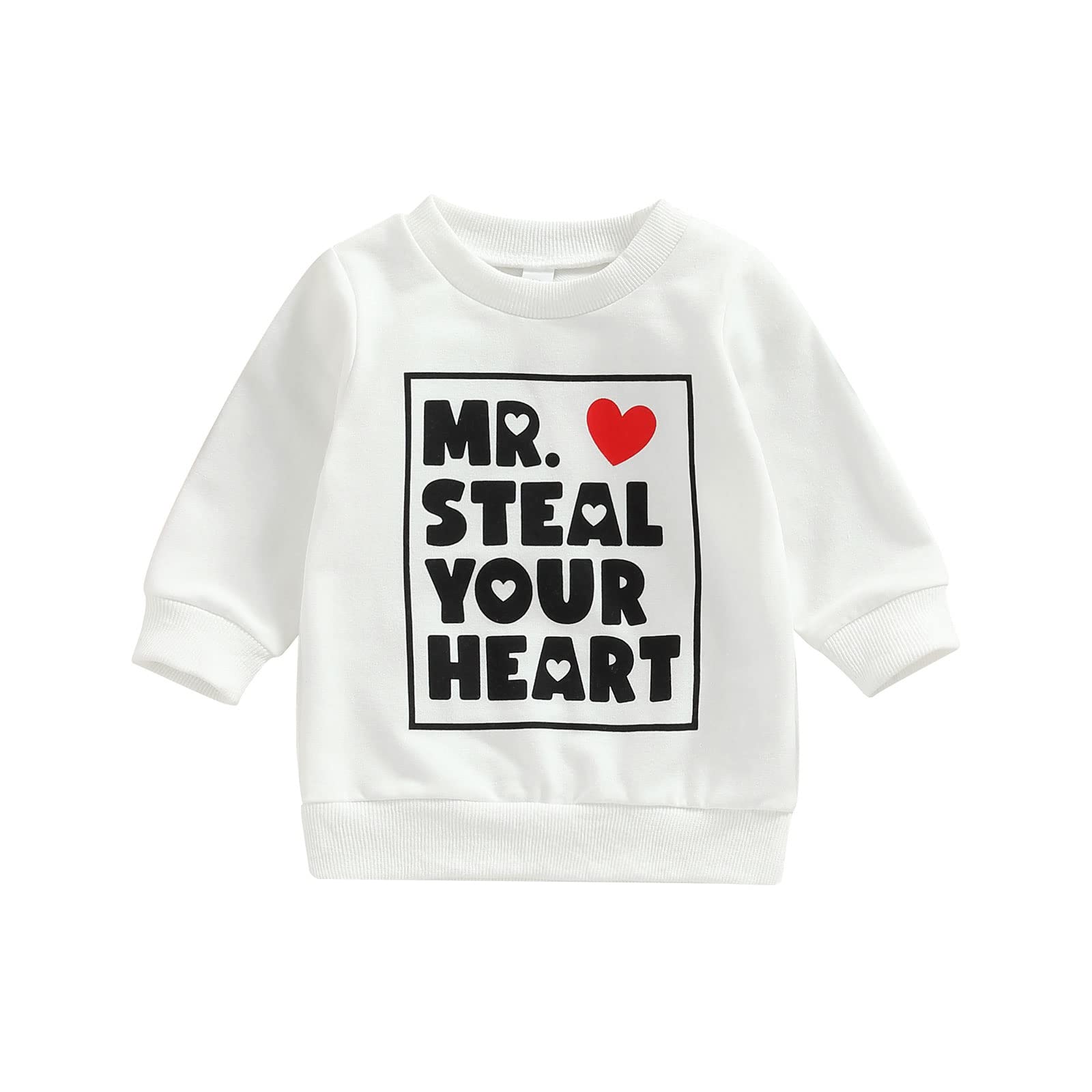 Fiomva Baby Girl Boy Valentine'S Day Outfits Mr. Steal Your Heart Pullover Sweatshirt Overszied Sweater Fall Winter Clothes(Mr.S