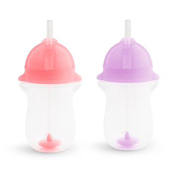 Munchkin Any Angle Sippy Cup For Toddlers, Weighted Toddler Straw Cup With Click Lock Lid, 10 Ounce, 2 Pack, Pink/Purple