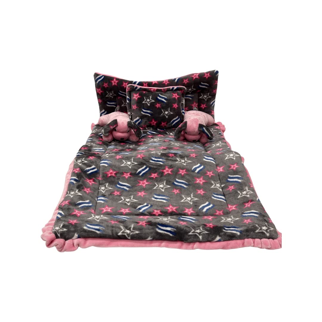 Pinks & Blues Full Sleeping 5 Piece Baby Bedding Set With 2 Puppy Shape Side Pillows (042Months) (Printed Grey)