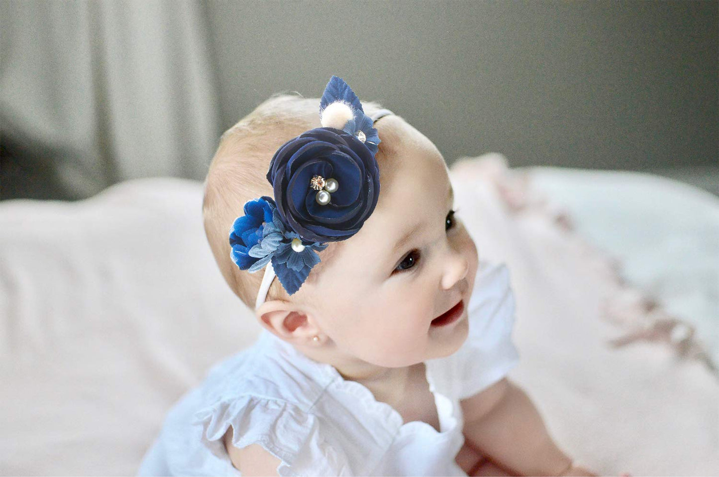 Mligril Baby Girl Floral Headbands- 3Pcs Nylon Headband Handmade Flower Crown Elastic Hairband Newborn Toddler Hair Accessories