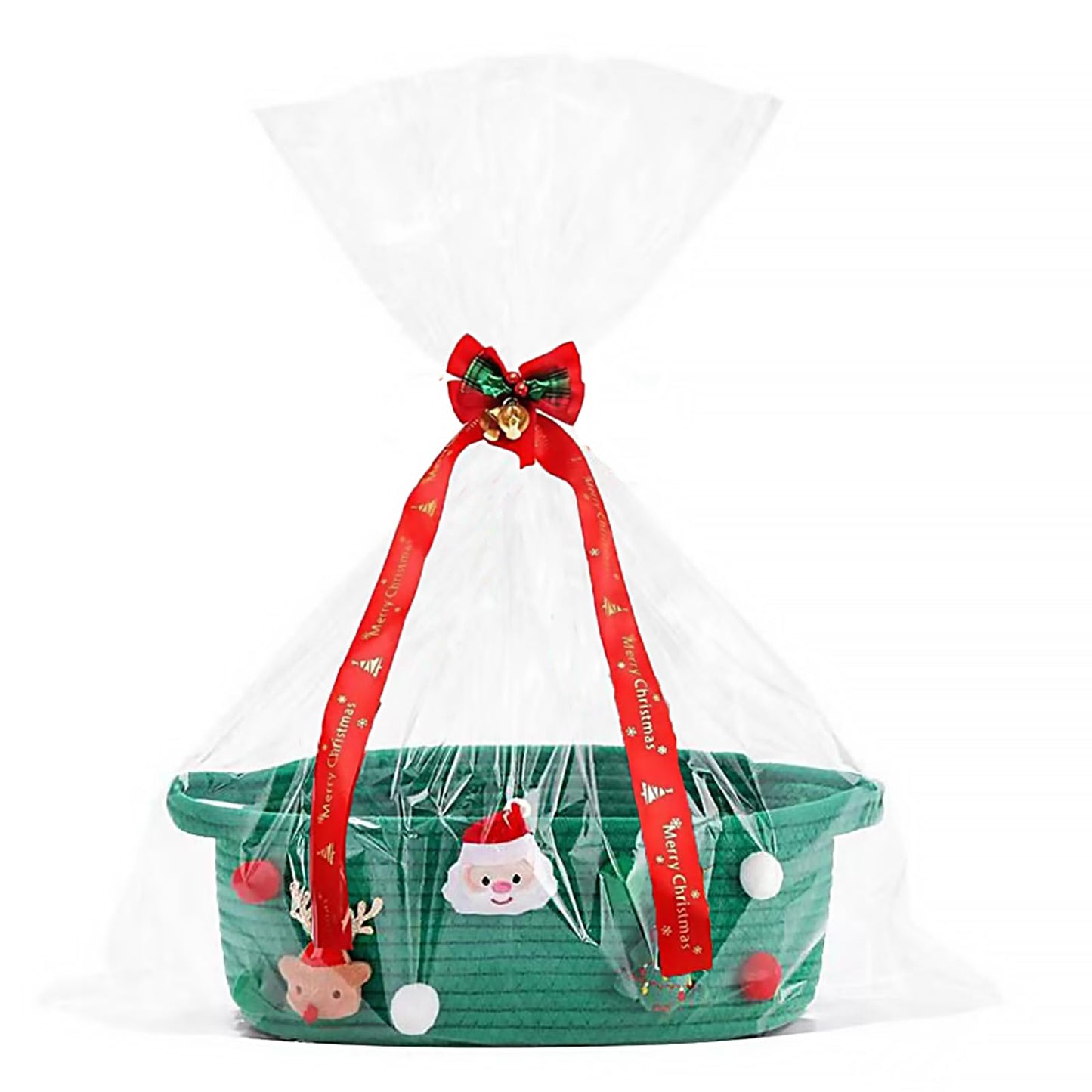 Poschnor Gift Basket Empty for Christmas, Christmas Decorative Basket with Gift Bags and Ribbons, Small Cotton Rope Storage Bask
