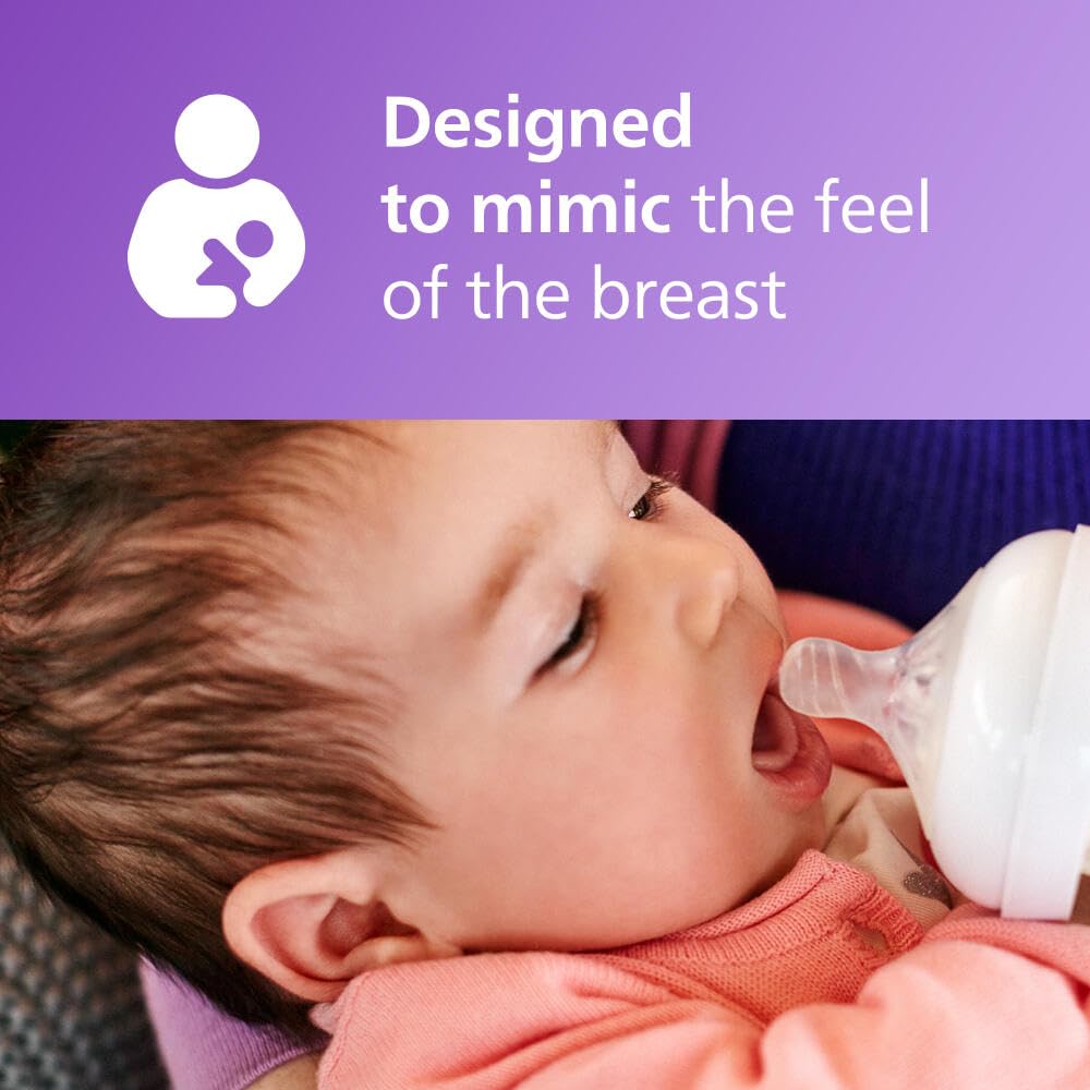 Philips Avent Natural Baby Bottles, With First Flow Nipple, 2Oz/60Ml, 2 Pack, Scf019/25