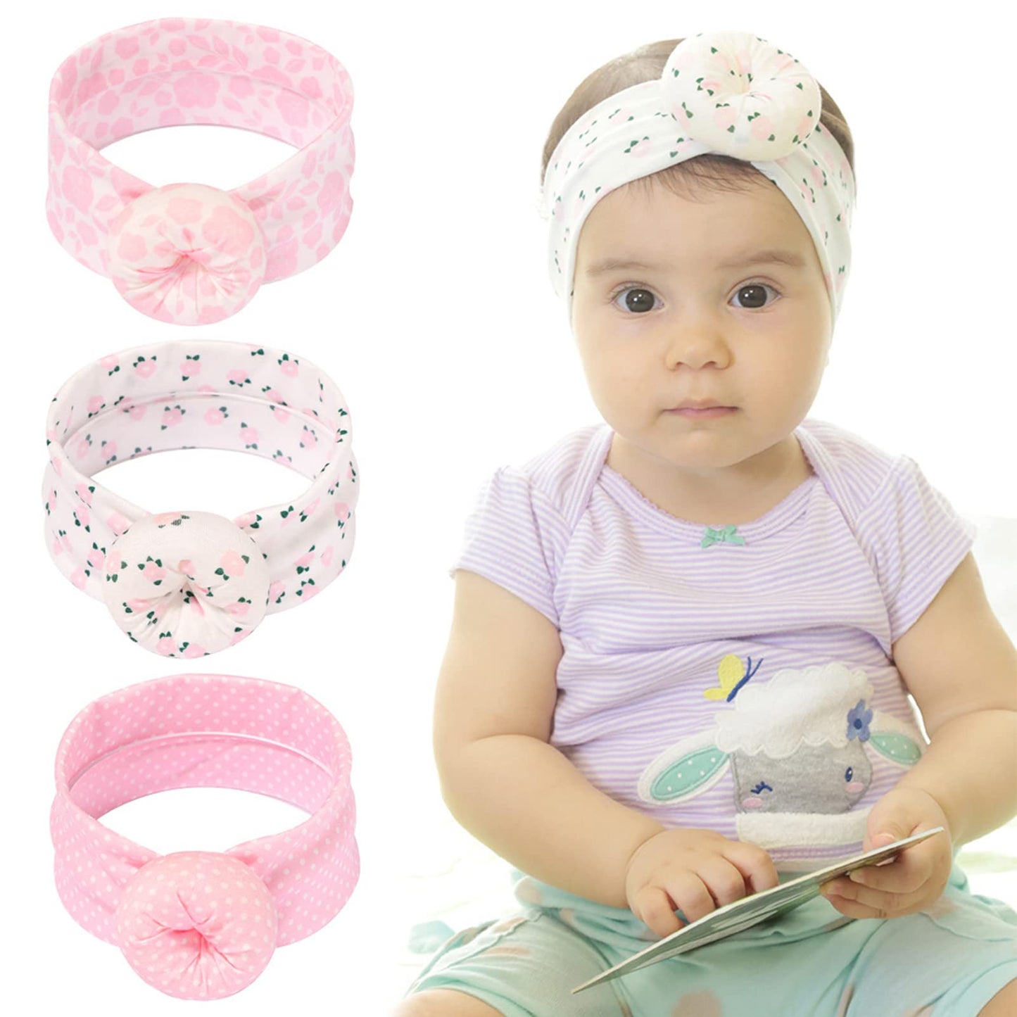 Fmeida Headbands For Girls Baby Infants Hair Accessories Soft Newborn Hair Bows 3 Pack