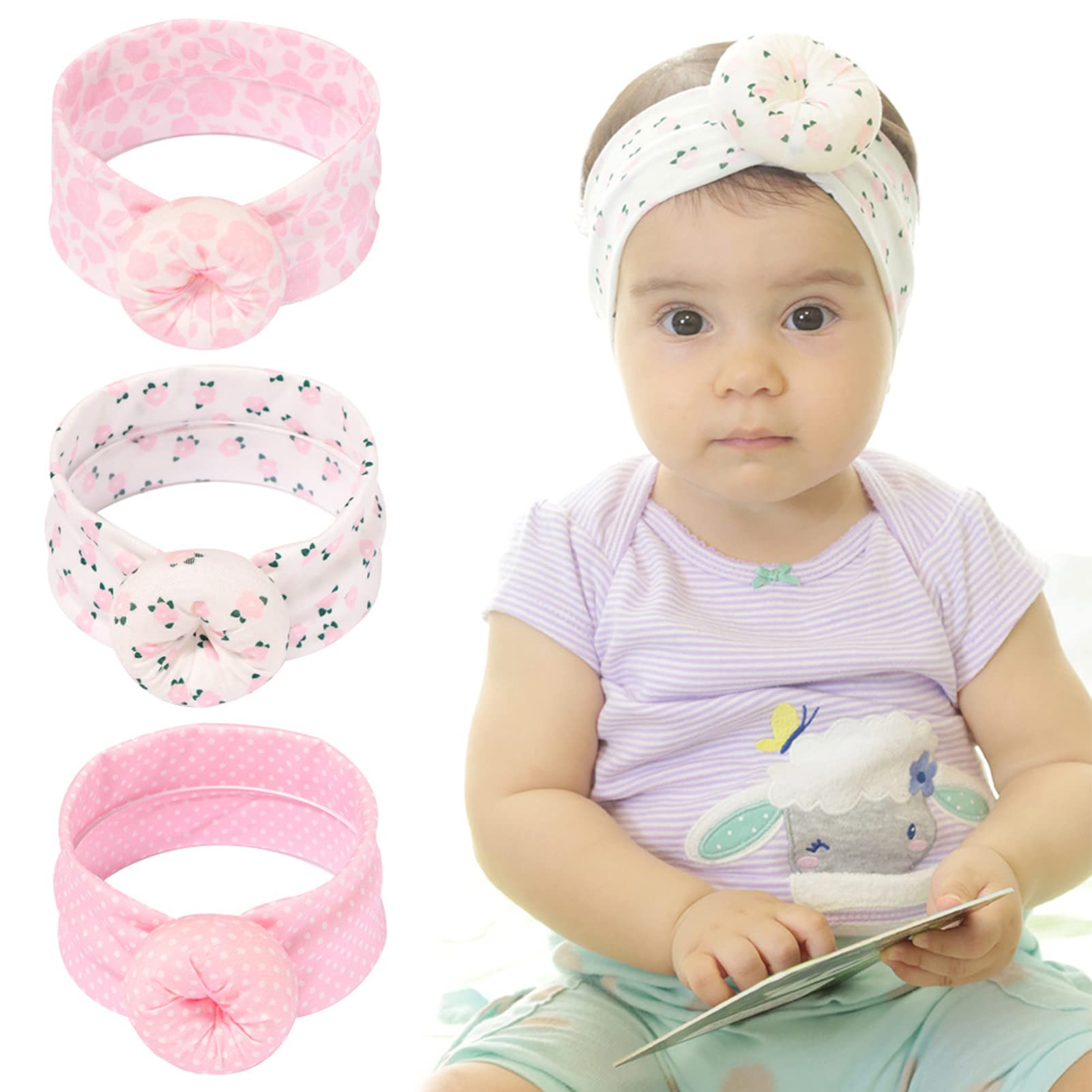 Fmeida Headbands For Girls Baby Infants Hair Accessories Soft Newborn Hair Bows 3 Pack
