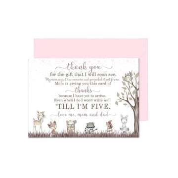 Girls Woodland Baby Shower Thank You Cards And Envelopes (15 Pack) Girls Notecards With Message From Babies - Rustic Floral Pink