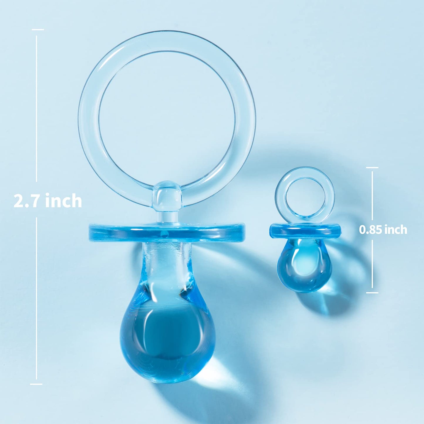 24 Baby Shower Pacifiers Necklace For Boy, 30 Mini Acrylic Pacifiers Charm Party Favors Decorations (Blue)