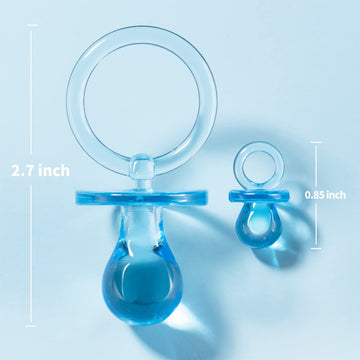 24 Baby Shower Pacifiers Necklace For Boy, 30 Mini Acrylic Pacifiers Charm Party Favors Decorations (Blue)