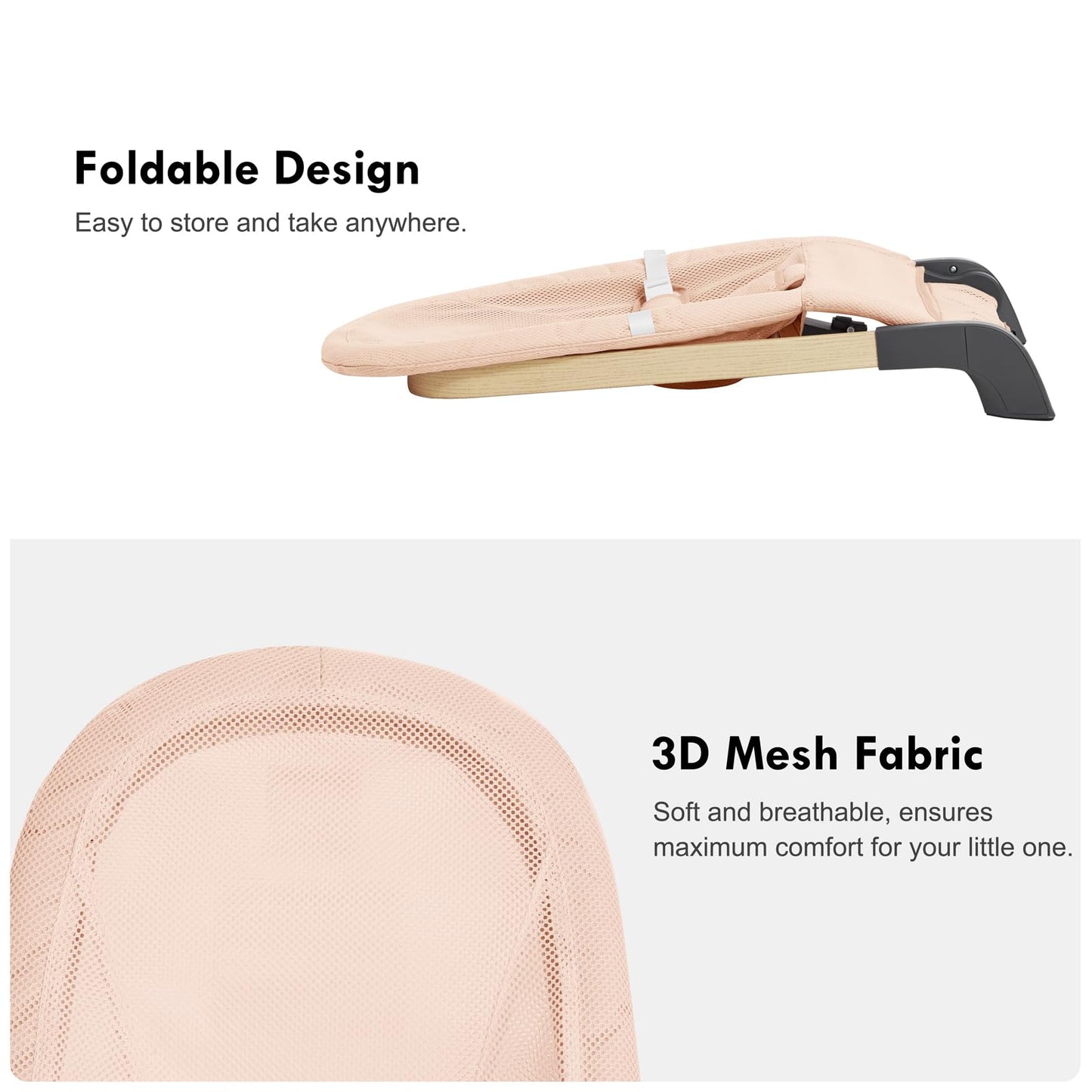 Foldable Baby Bouncer, Baby Bouncer Seat With 3 Adjustable Heights, Portable Newborn Rocker, Ergonomic Baby Bouncer Seat For Nat