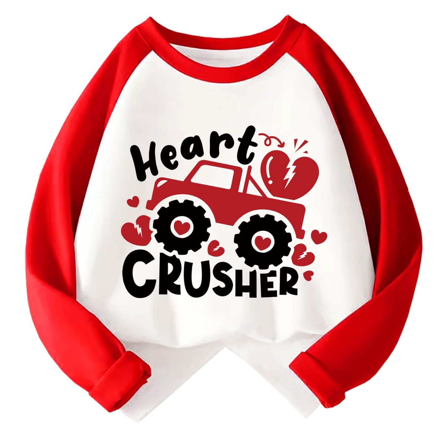 Toddler Boy Valentines Day Shirt Boys Girls Monster Truck Long Sleeve Raglan Kids Shirts For Valentines Red Tops 2T