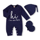 Grnshts Newborn Baby Boy Romper Coming Home Outfits Letter Print Bodysuit Jumpsuit+Hat+Gloves 3Pcs Clothes Set (A-Navy Blue,1-3