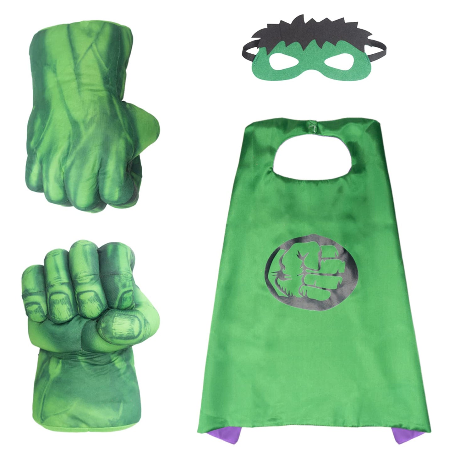Aotleanno Plush Hands Fists Costume With Green Cape And Eye-Mask - Complete Set Of Punching Gloves Accessories For Kids - Comfor