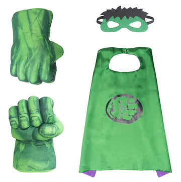 Aotleanno Plush Hands Fists Costume With Green Cape And Eye-Mask - Complete Set Of Punching Gloves Accessories For Kids - Comfor