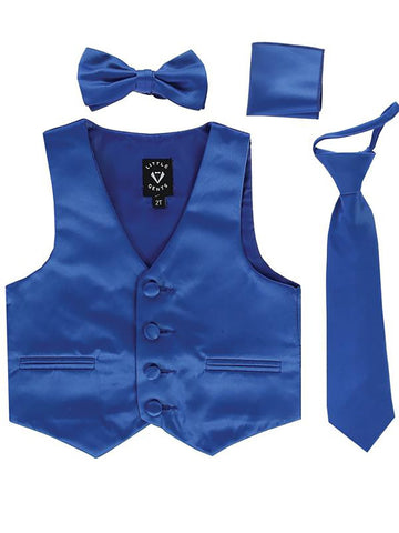 Royal Blue Infant Boys 4 Piece Formal Satin Vest Set Zipper Tie Bowtie Hanky 6-12 Months