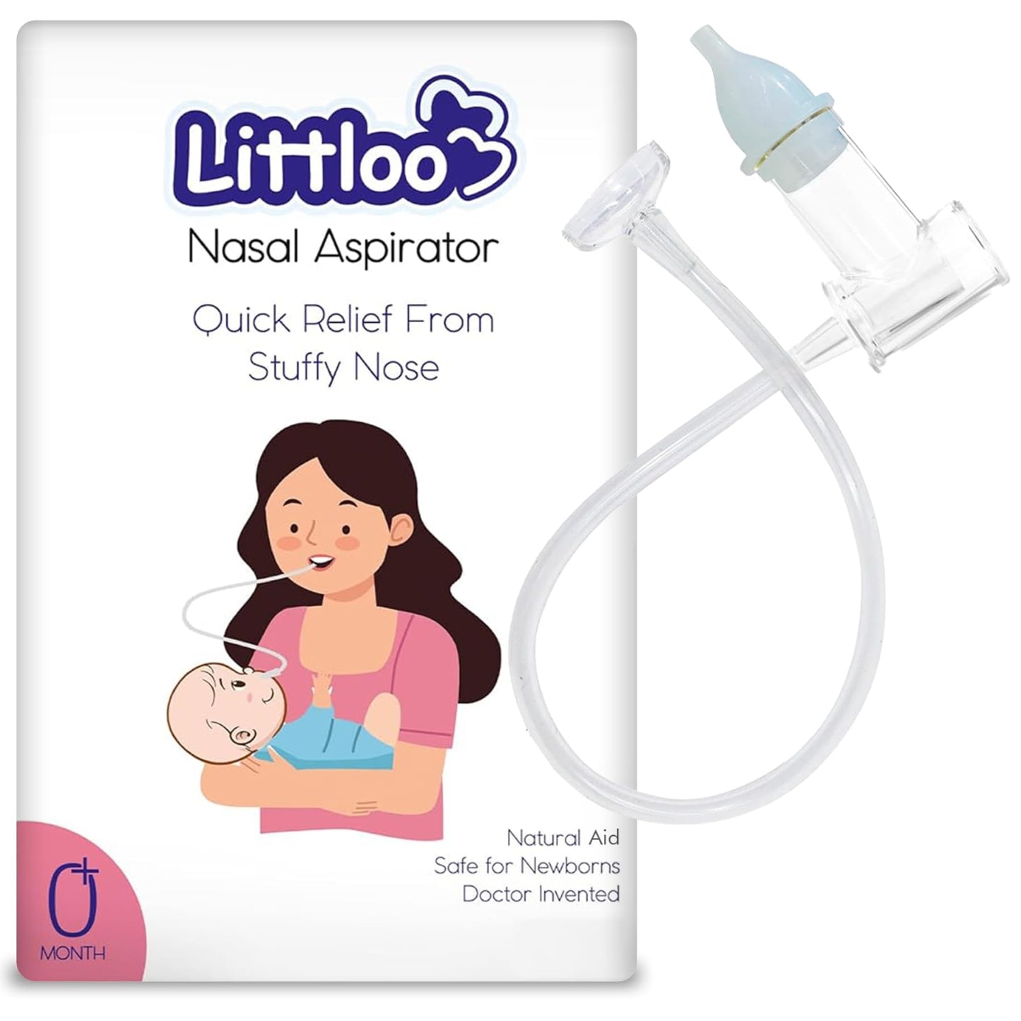Littloo Baby Nasal Aspirator | Snotsucker For Newborns & Toddlers 05 Years | Gentle Mucus Remover With Soft Silicone Tip | Reus