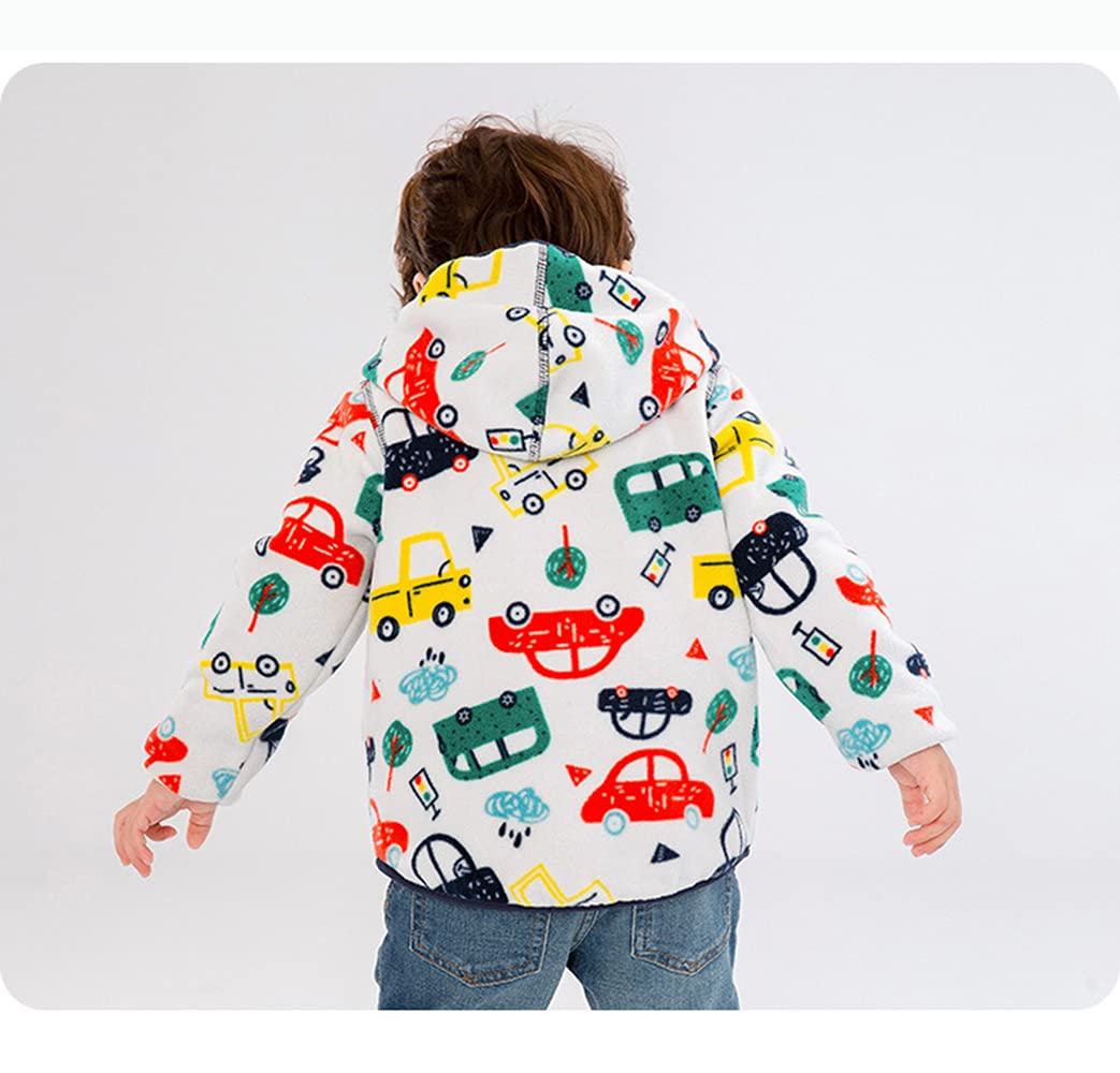 Feidoog Toddler Polar Fleece Jacket Hooded Baby Boys Girls Autumn Winter Long Sleeve Thick Warm Outerwear,Little Car,2-3T