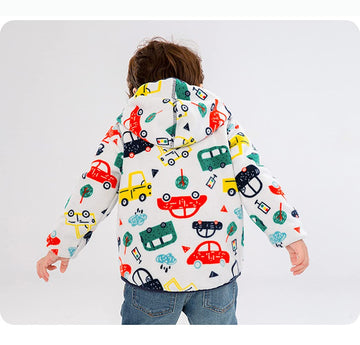 Feidoog Toddler Polar Fleece Jacket Hooded Baby Boys Girls Autumn Winter Long Sleeve Thick Warm Outerwear,Little Car,2-3T