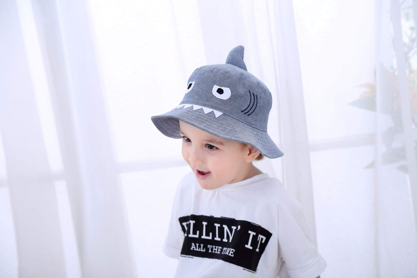 Shark Sun Hat For Kids Toddler Little Summer Bucket Hat Fisherman Play Cap For Boy Girl Grey