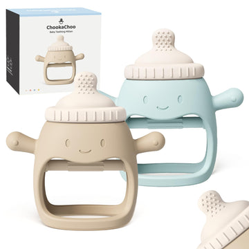 2Pack Baby Teething Toy for Over 3 Month, Food Grade Silicone Teething Mitten, Anti Dropping Wrist Hand Teethers Baby Chew Toys 
