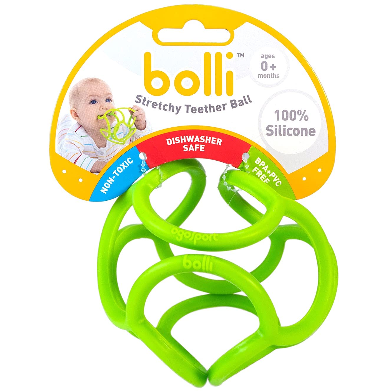 OgoBolli Teething Ring Tactile Sensory Ball Toy for Babies & Kids - Stretchy, Soft Non-Toxic Silicone - Ages 3 Months and up - G