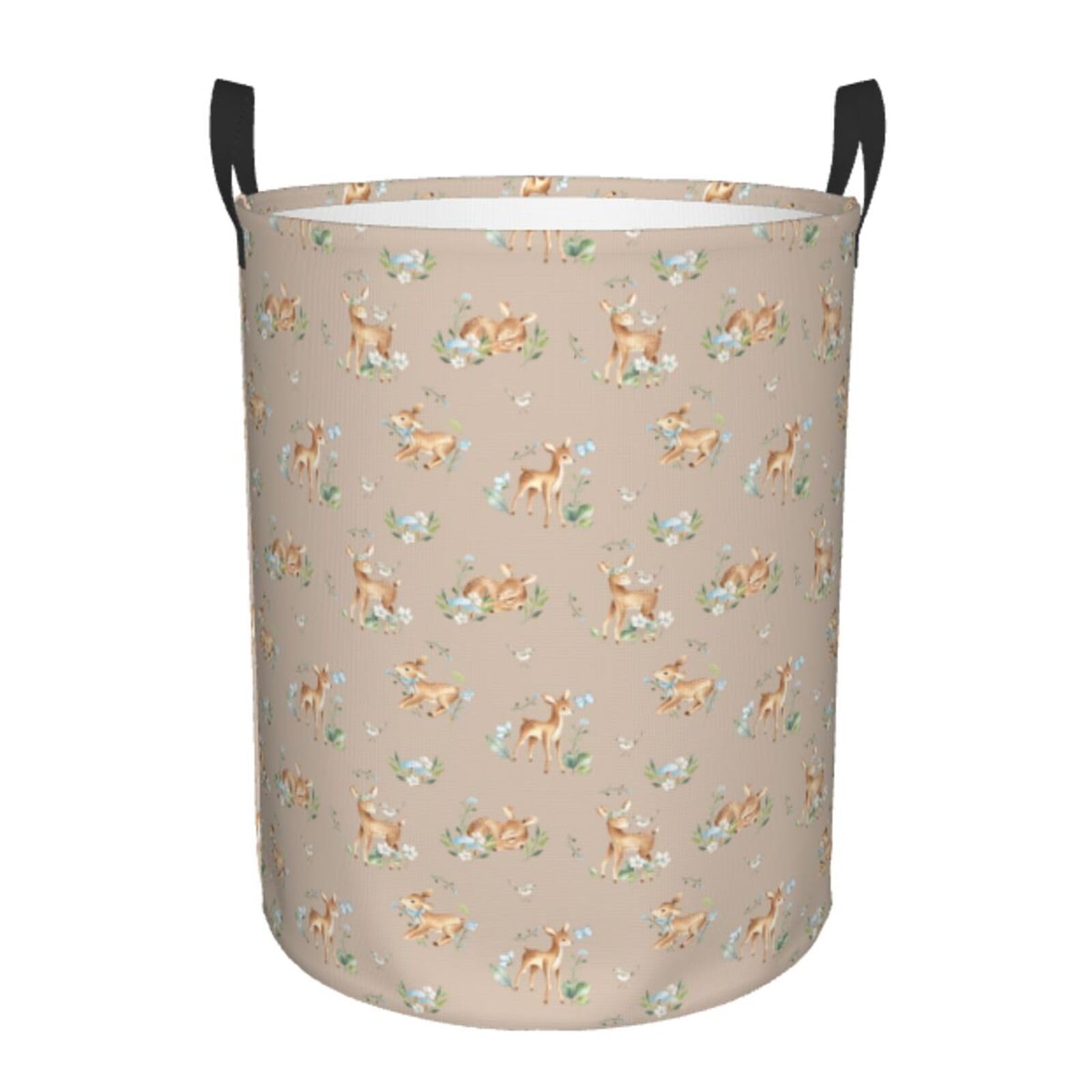 Gbuzozie Watercolor Baby Deers Animal Round Laundry Hamper Storage Basket Toys Clothes Organizer Bin For Home Bathroom Bedroom D