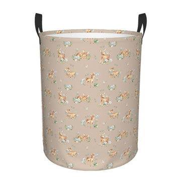 Gbuzozie Watercolor Baby Deers Animal Round Laundry Hamper Storage Basket Toys Clothes Organizer Bin For Home Bathroom Bedroom D