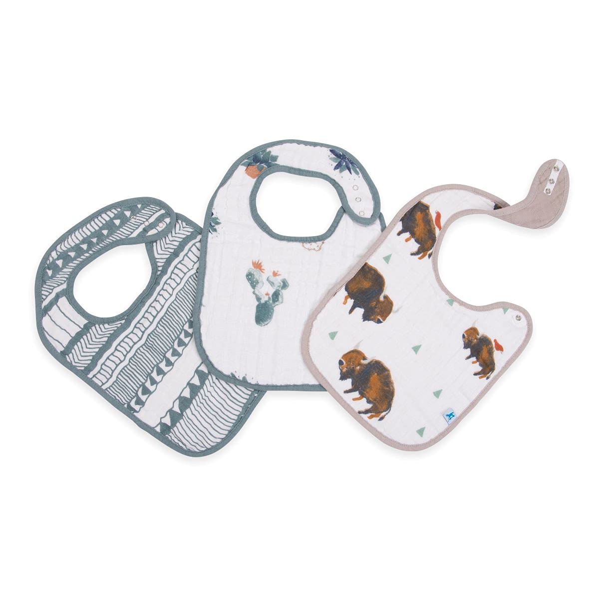 Little Unicorn Premium Classic Bib 3 Pack | Adjustable As Baby Grows | Soft Fabric On Skin | Great For First Time Eaters (Bison)