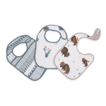 Little Unicorn Premium Classic Bib 3 Pack | Adjustable As Baby Grows | Soft Fabric On Skin | Great For First Time Eaters (Bison)