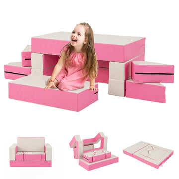 Costzon Climb And Crawl Foam Set, 4-In-1 Convertible Furniture Into Toddler Bed, Sofa, Table, Activity Play Blocks, 8-Piece Ligh