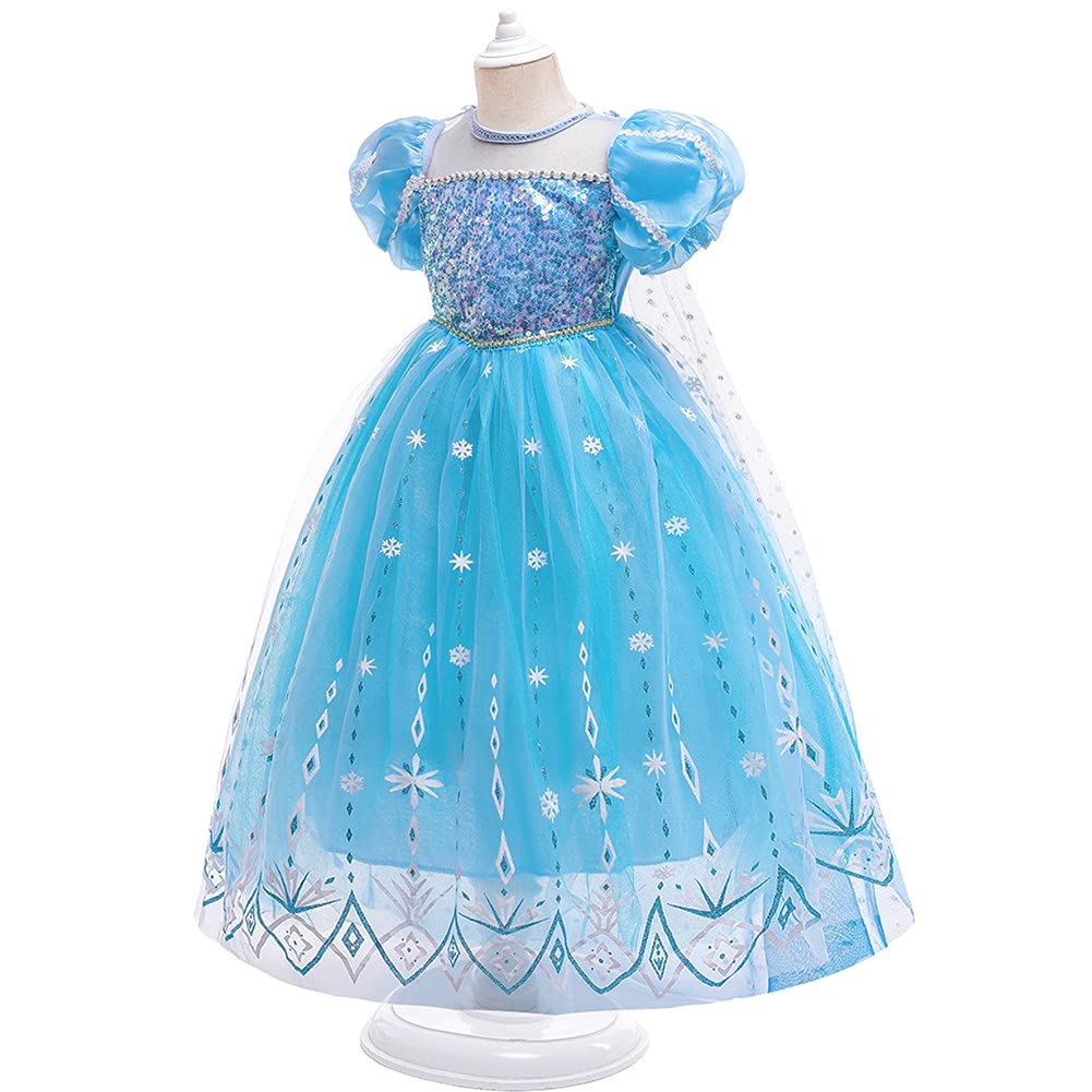 Rexreii Girls Frozen Elsa Princess Dress Halloween Costume Christmas Birthday Evening Party Ball Gown W/Accessories Blue 3-4T