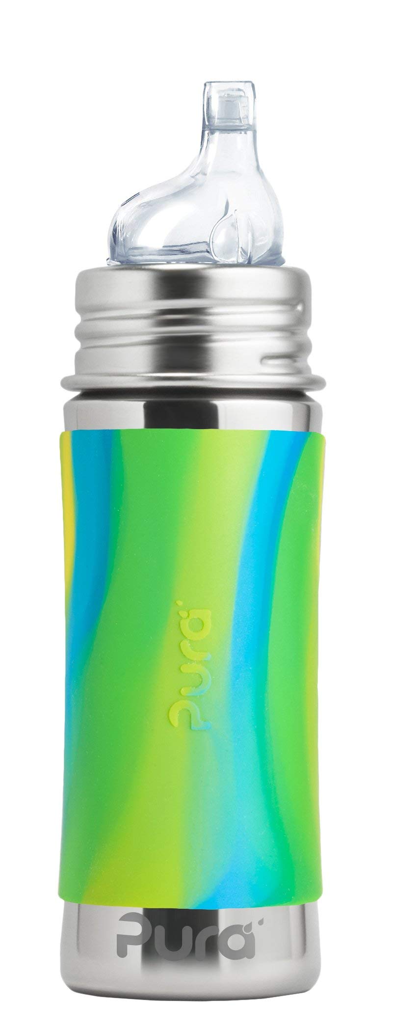 Pura 6 Months+ Sippy Bottle - Stainless Steel, Silicone Sleeve, Plastic-Free, Aqua Swirl