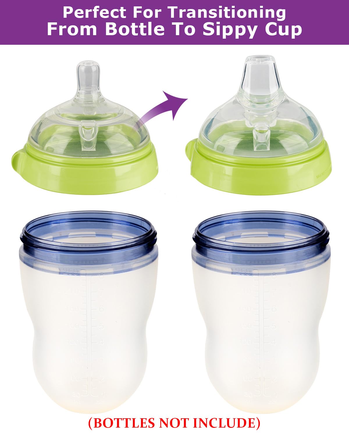 Sippy Spout Nipples For Comotomo Baby Bottles,100% Soft Silicone Sippy Cup Nipples,Variable Flow Conversion Nipple,6+ Months,4 C