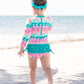 RuffleButts Baby Girls UPF 50+ Sun Protection Novelty Print Long Sleeve One Piece Rash Guard Swimsuit with Zipper - Mermaid/Aqua