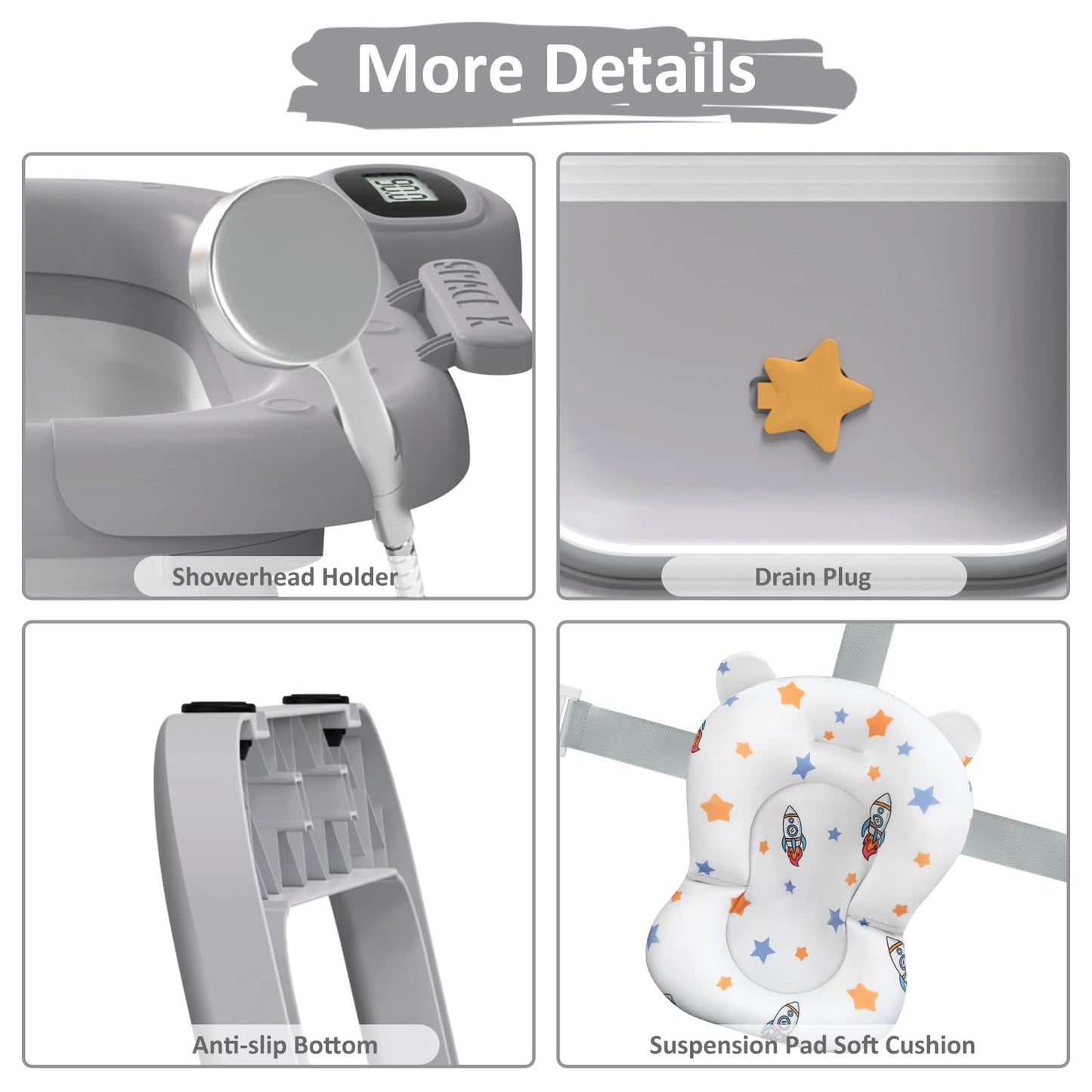 Reeple Collapsible Baby Bath Tub For Newborn To Toddler With Floating Cushion For Bath Support, Portable Baby Bath Tub With Real