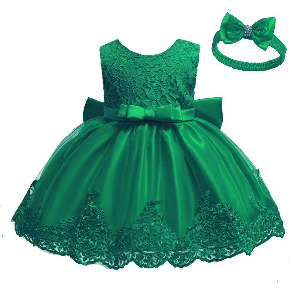Toddler Girls Christmas Embroidery Lace Dresses Kids Easter Halloween Wedding Formal Event Dress(Green,24M)