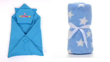 CTMKIDS Baby Wrap with Cap for Kids 74x74 cm  Blue & Baby Blankets New Born Pack of Star Wrapper Bedsheet  Sky Blue