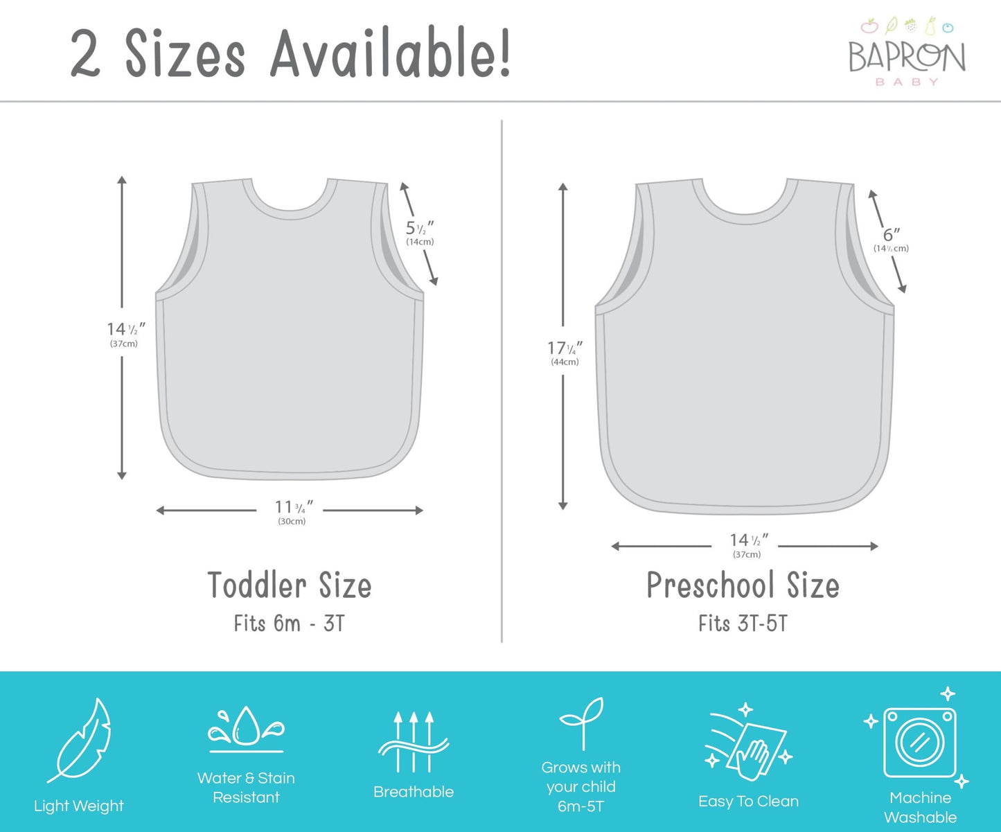 Bapronbaby Farm Produce Bapron - No Neck Tie Safer Bib For Baby & Toddler - Soft Waterproof Stain Resistant - Machine Washable -