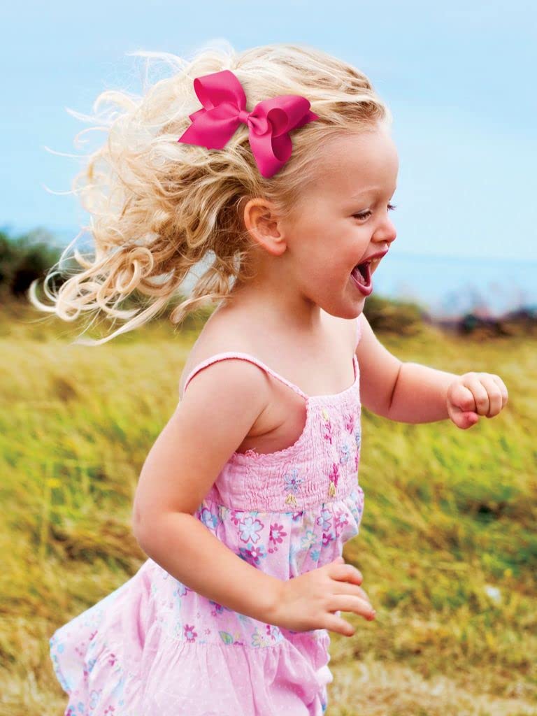 Wee Ones Girls' Classic Grosgrain Hair Bow With Plain Wrap Center On A Weestay Hair Clip, Handmade, King Sized Bow, Yellow