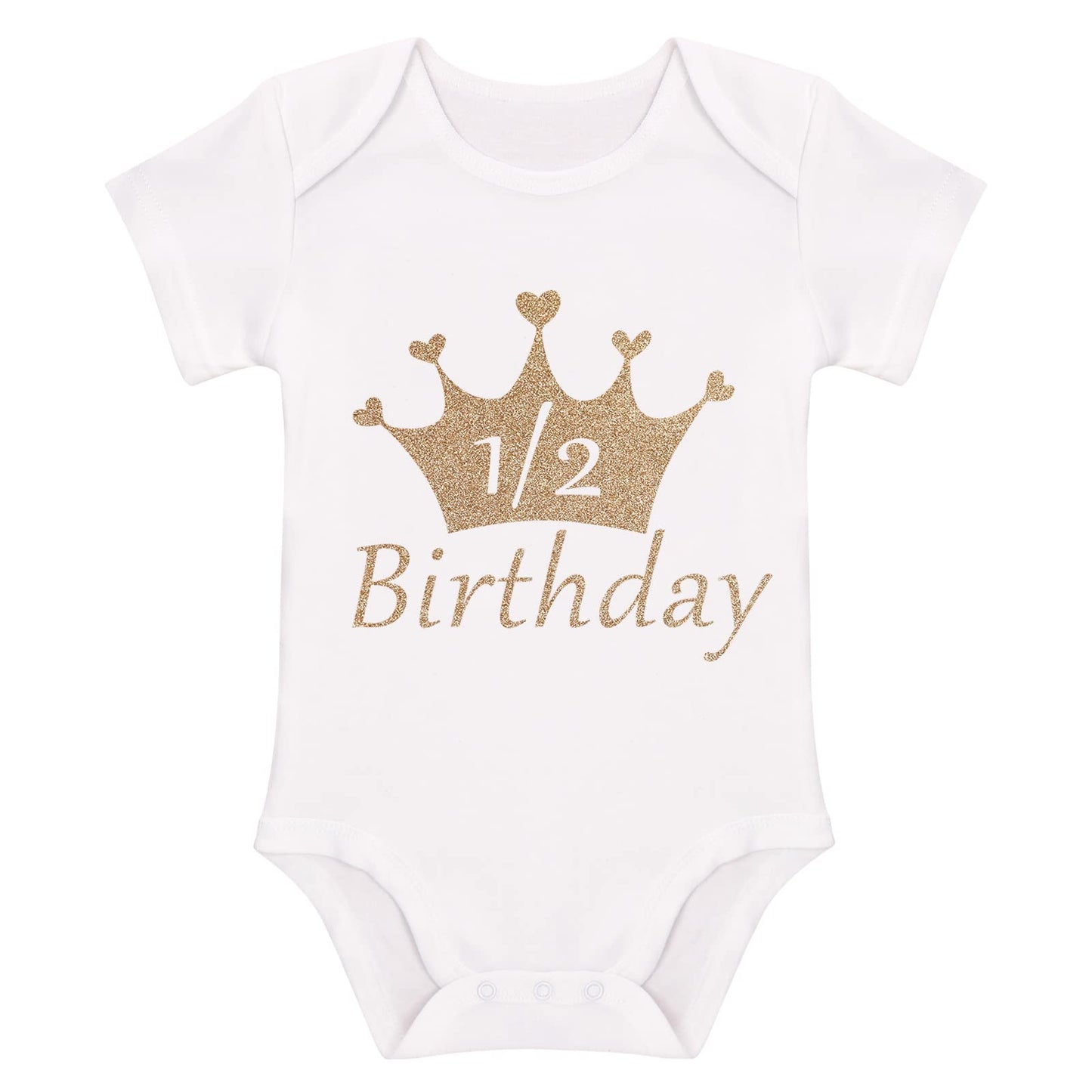 My 1/2 1St Birthday Outfit Baby Girls Shiny Crown Romper + Ruffle Tulle Skirt + Sequins Crown Flower Headband Glitter Party Dres