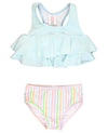 Rufflebutts Pale Rainbow Stripe Flounce Bikini - 6-12M