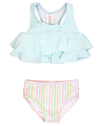 Rufflebutts Pale Rainbow Stripe Flounce Bikini - 6-12M