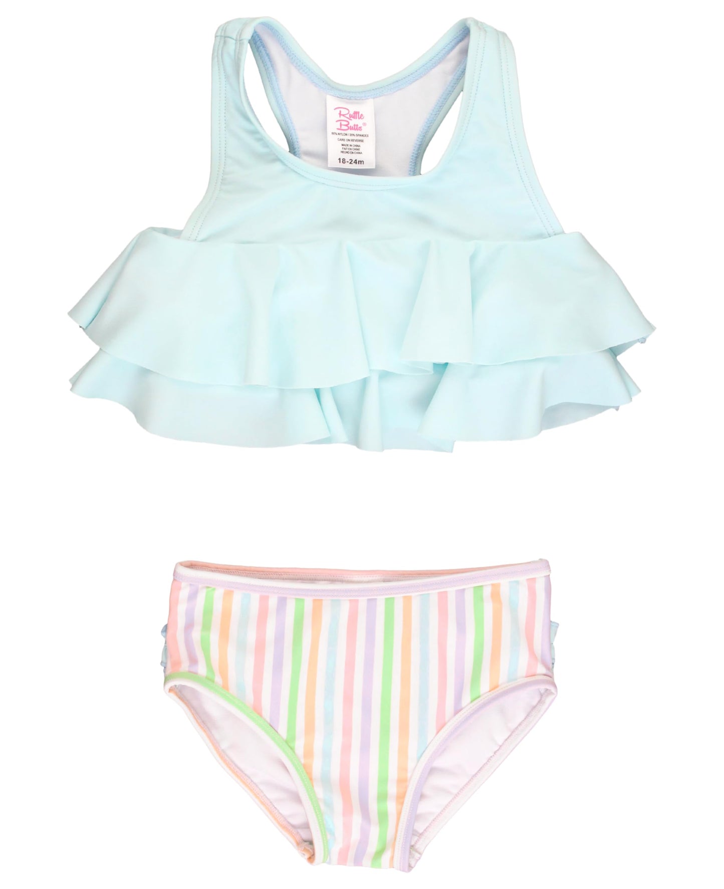 Rufflebutts Pale Rainbow Stripe Flounce Bikini - 12-18M