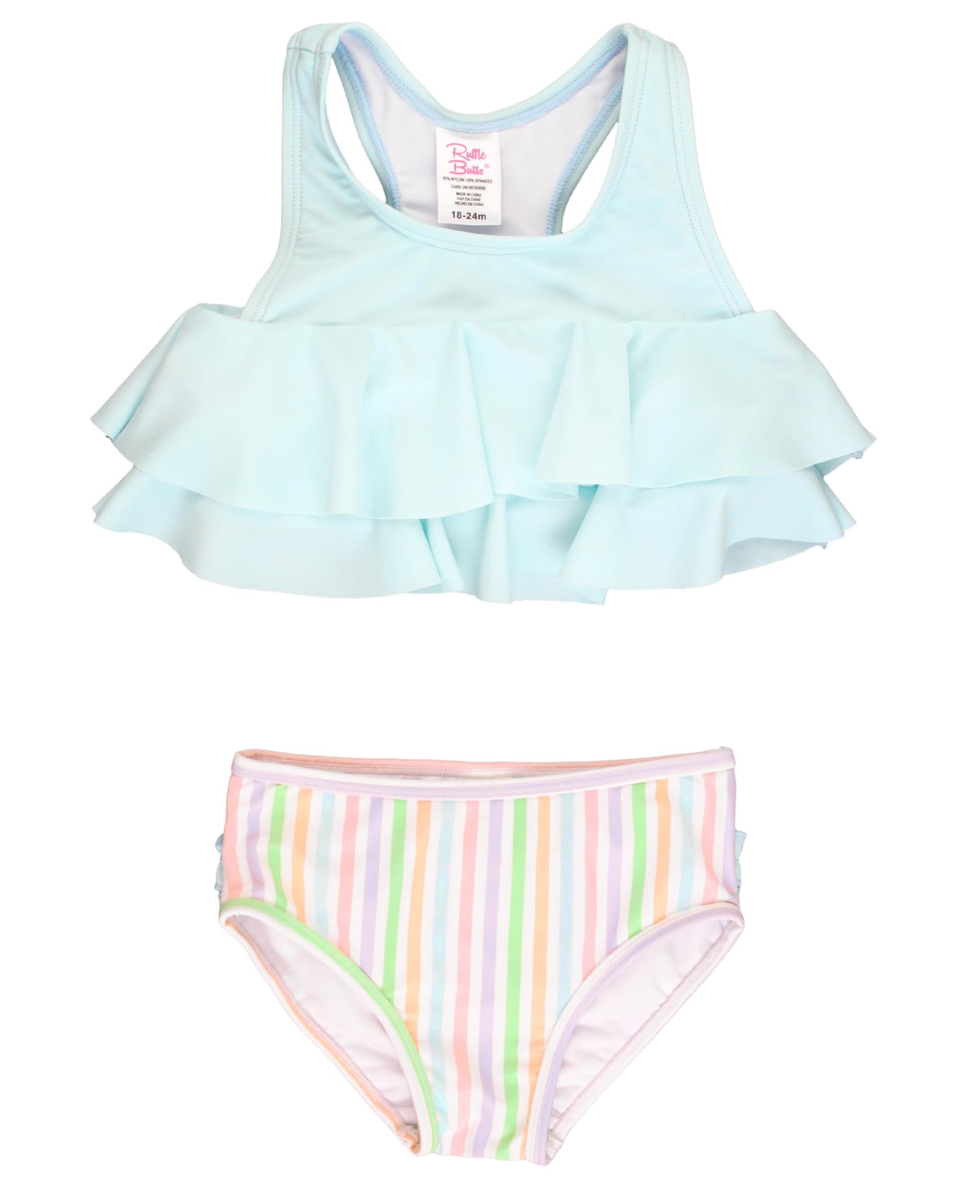 Rufflebutts Pale Rainbow Stripe Flounce Bikini - 12-18M