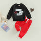 Lesimsam Toddler Baby Boy Valentines Day Outfit Letter Print Crewneck Long Sleeve Sweatshirt And Jogger Pants Set (Mama Is My Va