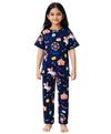 ANTHRILO Summer Carnival Circus Girls Short Sleeve Pyjama Set  Navy