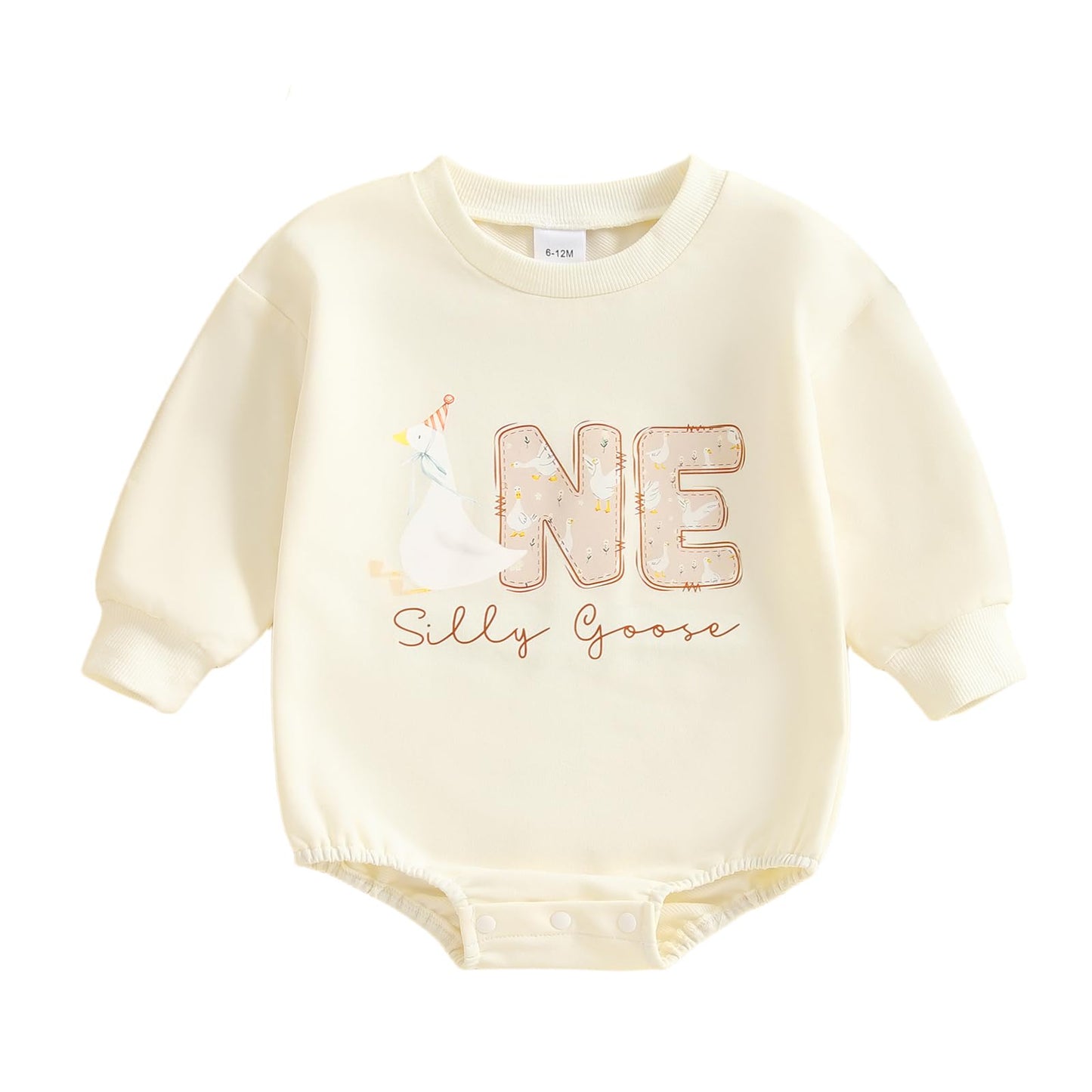 CREAIRY Baby Girl 1st Birthday Outfit One Silly Goose Bubble Romper Sweatshirt Long Sleeve Bodysuit T-Shirt Fall Clothes (Beige,