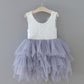 2Bunnies Girl Peony Lace Back A-Line Tiered Tutu Tulle Flower Girl Dress (Gray Sleeveless Short, 12M)