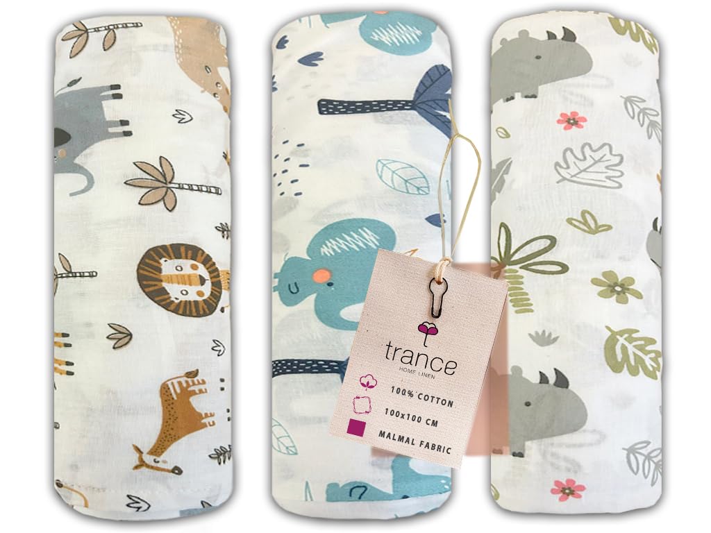 Trance Home Linen Super Ultra Soft 100% Cotton Malmal Baby Swaddle Light Soft Fabirc Baby Wrap For New Born Babies Essential | N